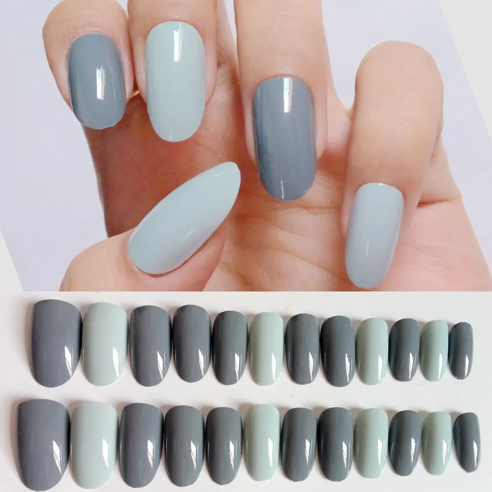 24Pcs Mex Color Long Artificial Fake Nails Shiny Brown DIY Lady Finger False Nails For Design Salon Tip Manicure Tool-Nail Inspo