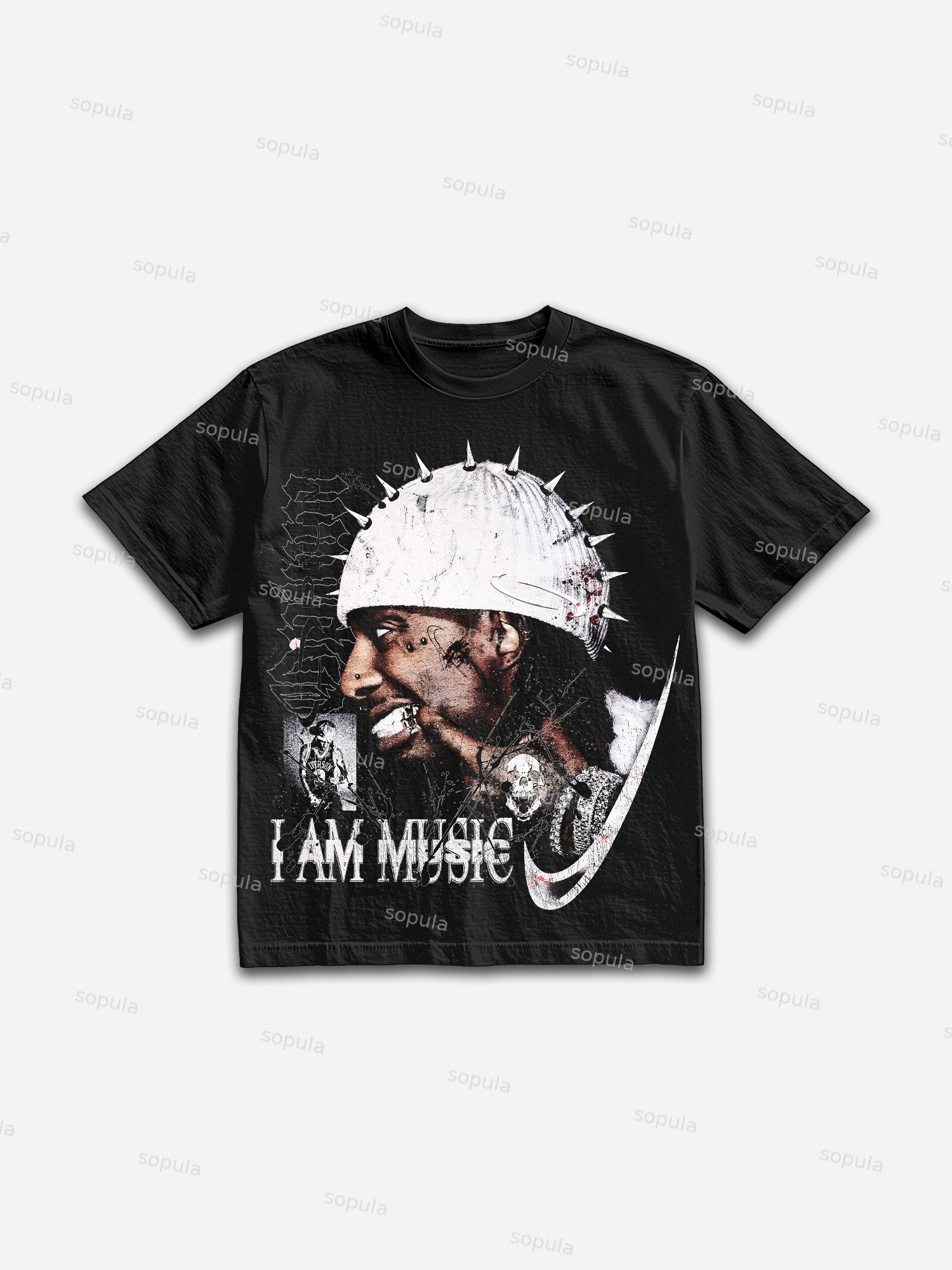 I Am Music Street Portrait Graphic Cotton T-shirt