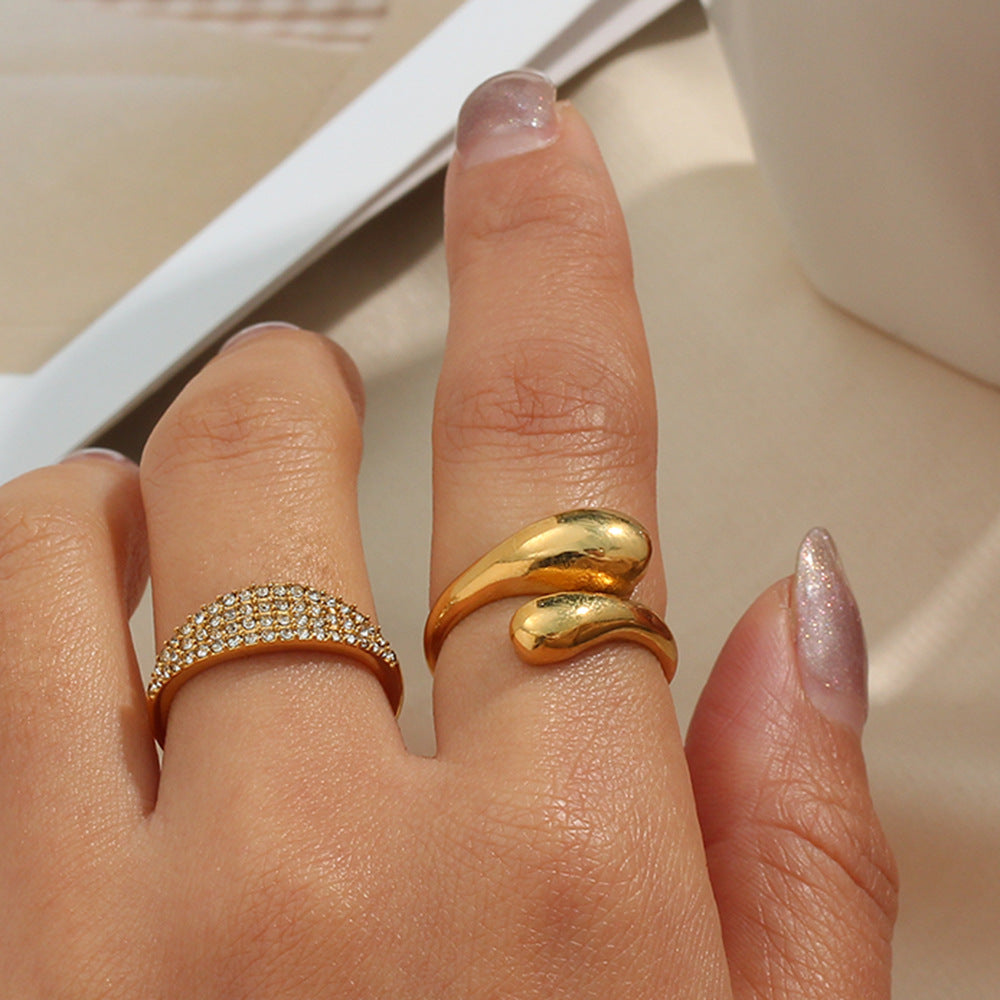 Women Fashion Snake Geometric Stainless Steel 18K Gold Plated Rings