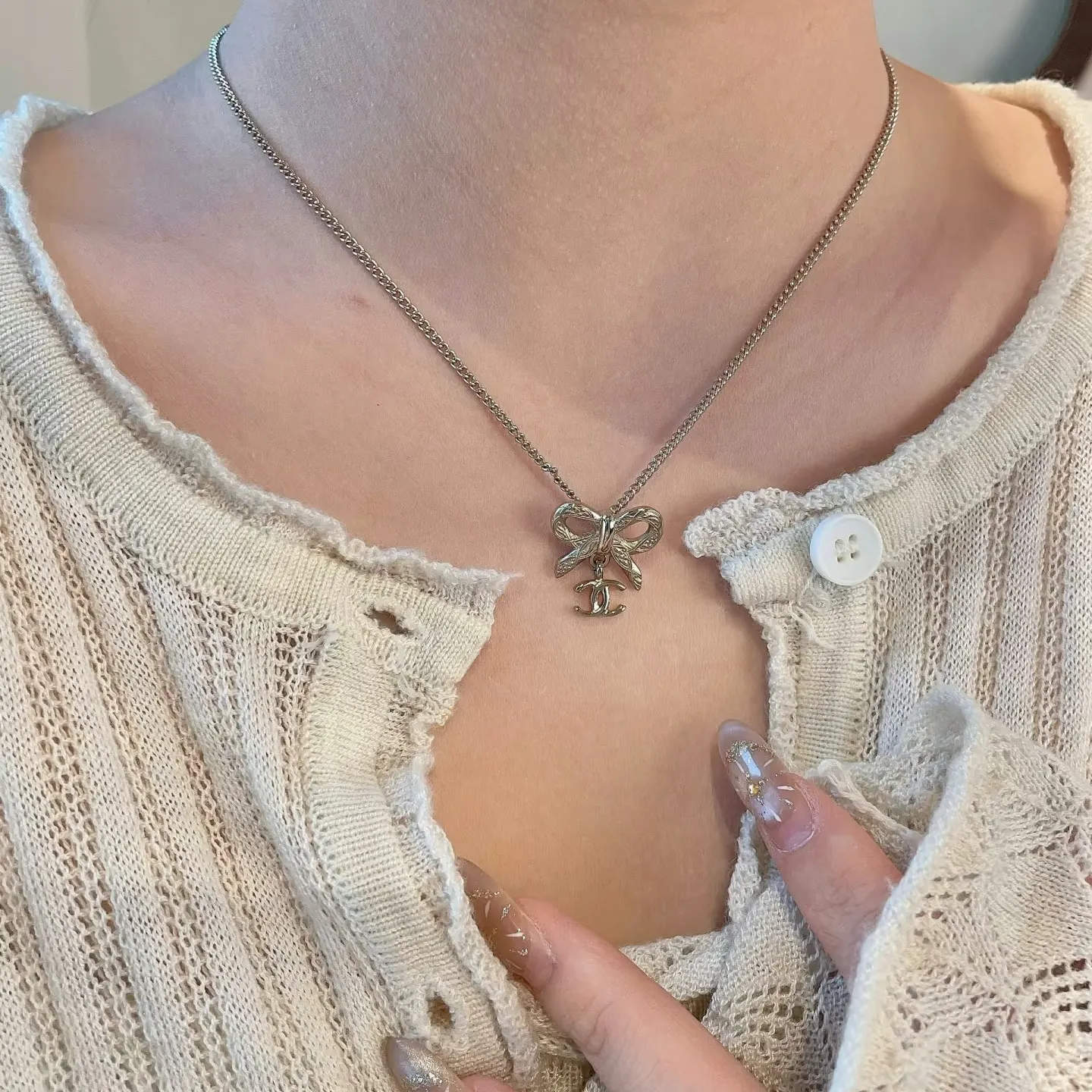Chanel Simple Bowknot CC Pendant Necklace Minimalist