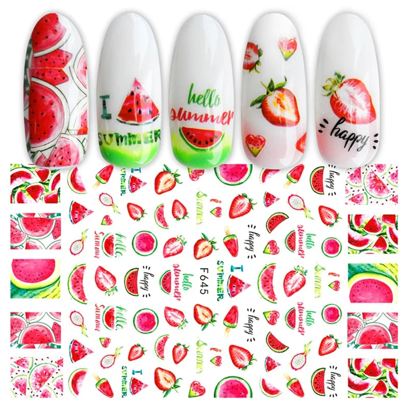 Geometric Lines Flower Leaf 3D Nail Stickers Blue Gold Cool Fall Leaves Spring Transfer Slider Nail Art Decoration Manicures-Nail Inspo