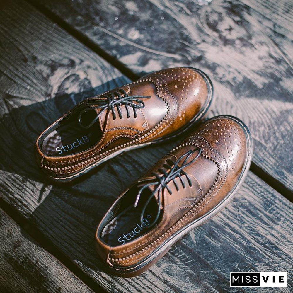 Platform Martin Boots Leather Retro Brock Shoes