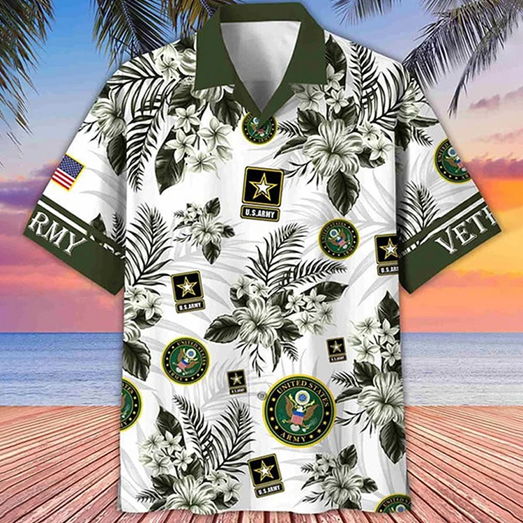 Men's Casual Independence Day Us Army Print V-neck T-shirt