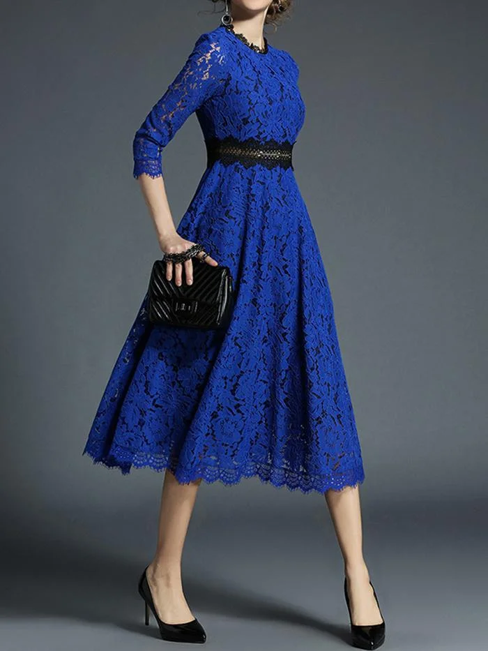 Women's new elegant crochet hollow lace dress