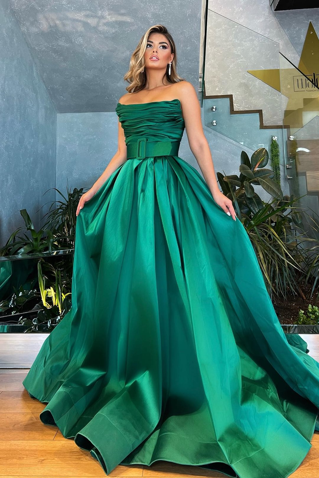 Bellasprom Strapless Sleeveless Mermaid Prom Dress Pleated With Split Pockets