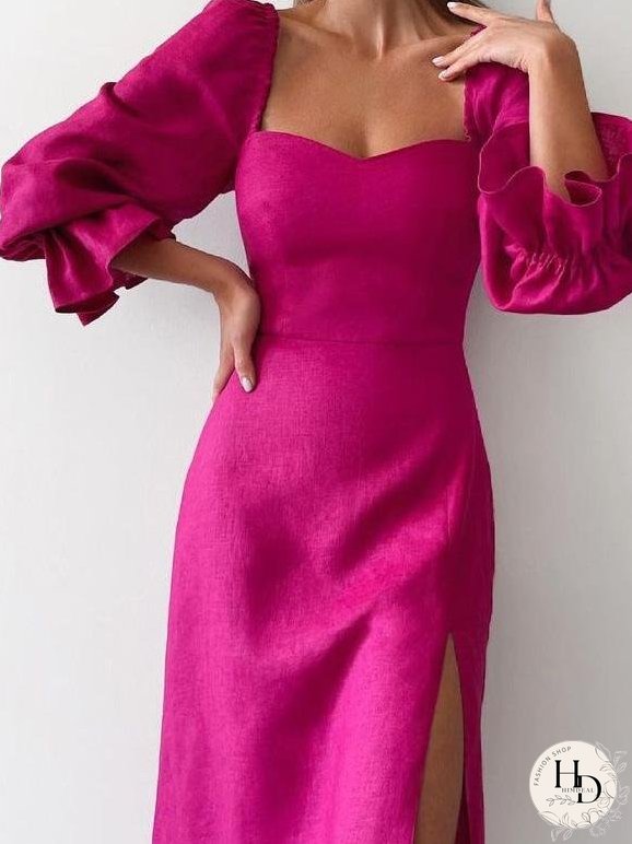 Dresses One-Line Neck Princess Sleeve Split Dress for Women