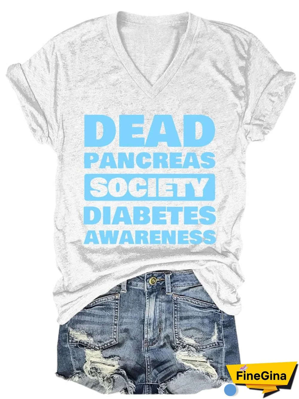 Women's Casual Diabetes Awareness Dead Pancreas Society Printed Short Sleeve T-Shirt