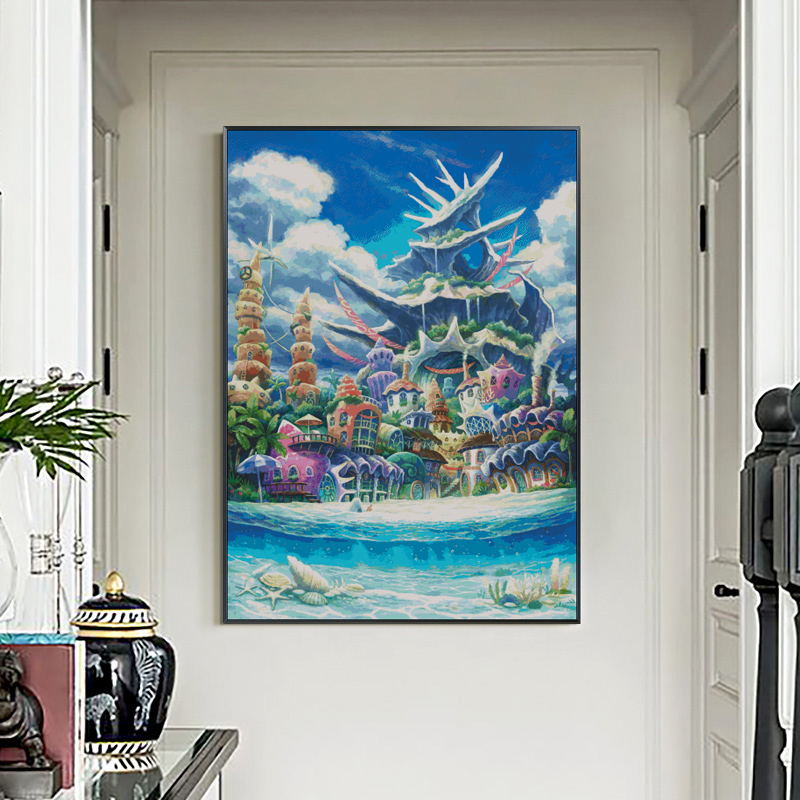 JJ1374- Cat Fairy Tale City Seaside City Painting Fairy Cross Stitch