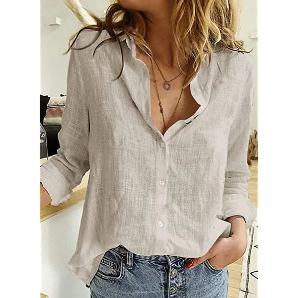 Astylish Womens V Neck Roll up Sleeve Button Down Blouses Tops Medium White