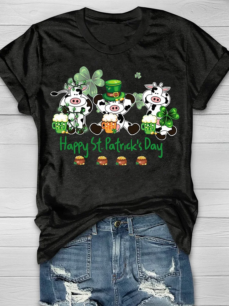 Cow Drinking Team Happy St Patrick's Day Short Sleeve T-shirt socialshop