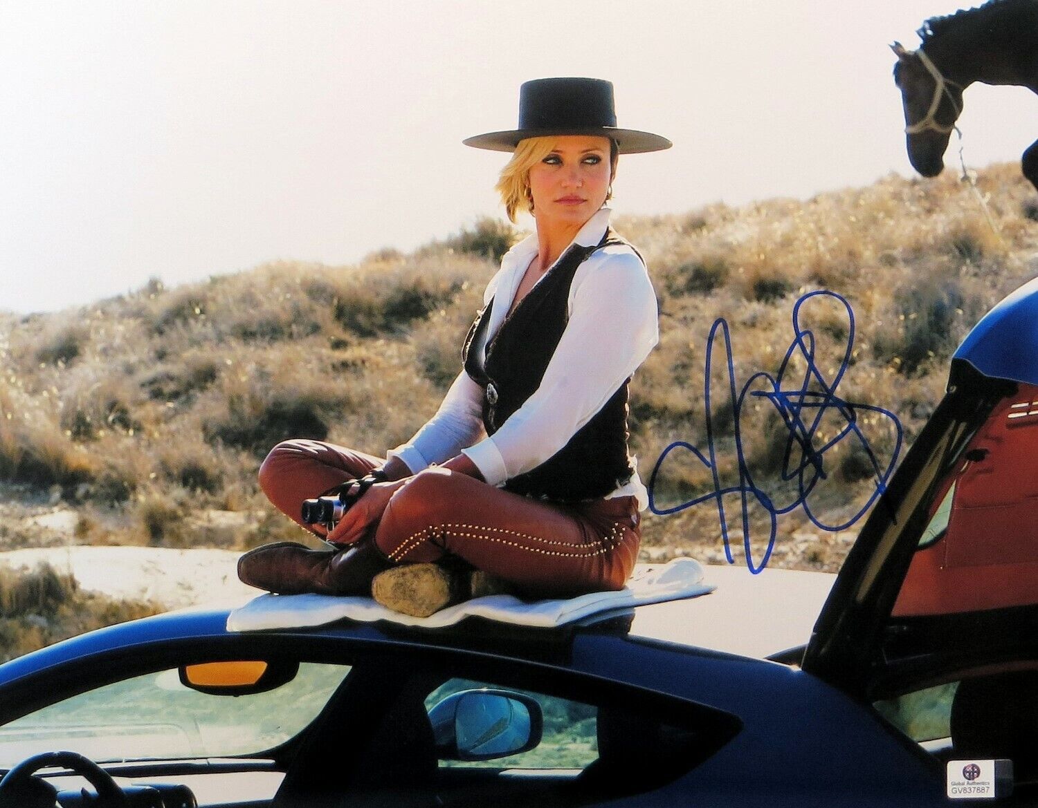 Cameron Diaz Signed Autographed 11X14 Photo Poster painting Sexy Sitting on Car w/Hat GV837887