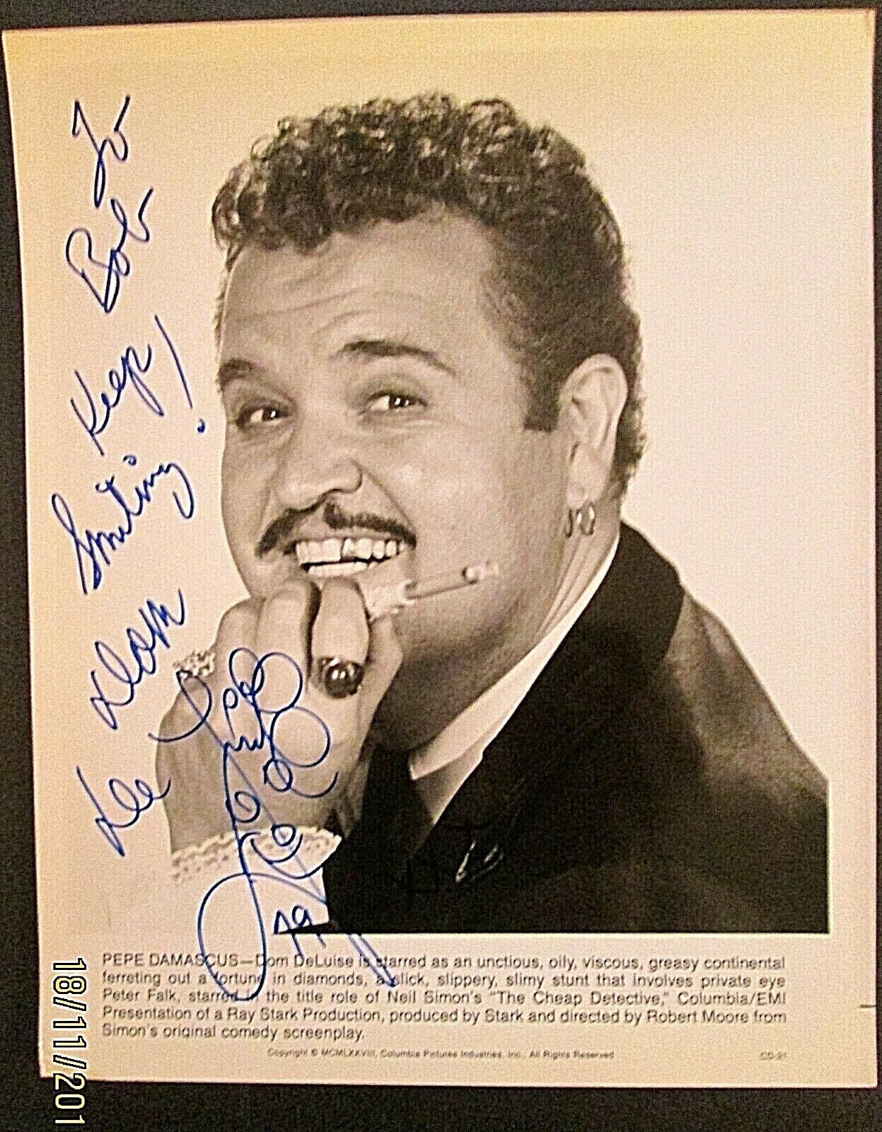 DOM DELUISE (MURDER BY DEATH) ORIGINAL VINTAGE AUTOGRAPH Photo Poster painting *