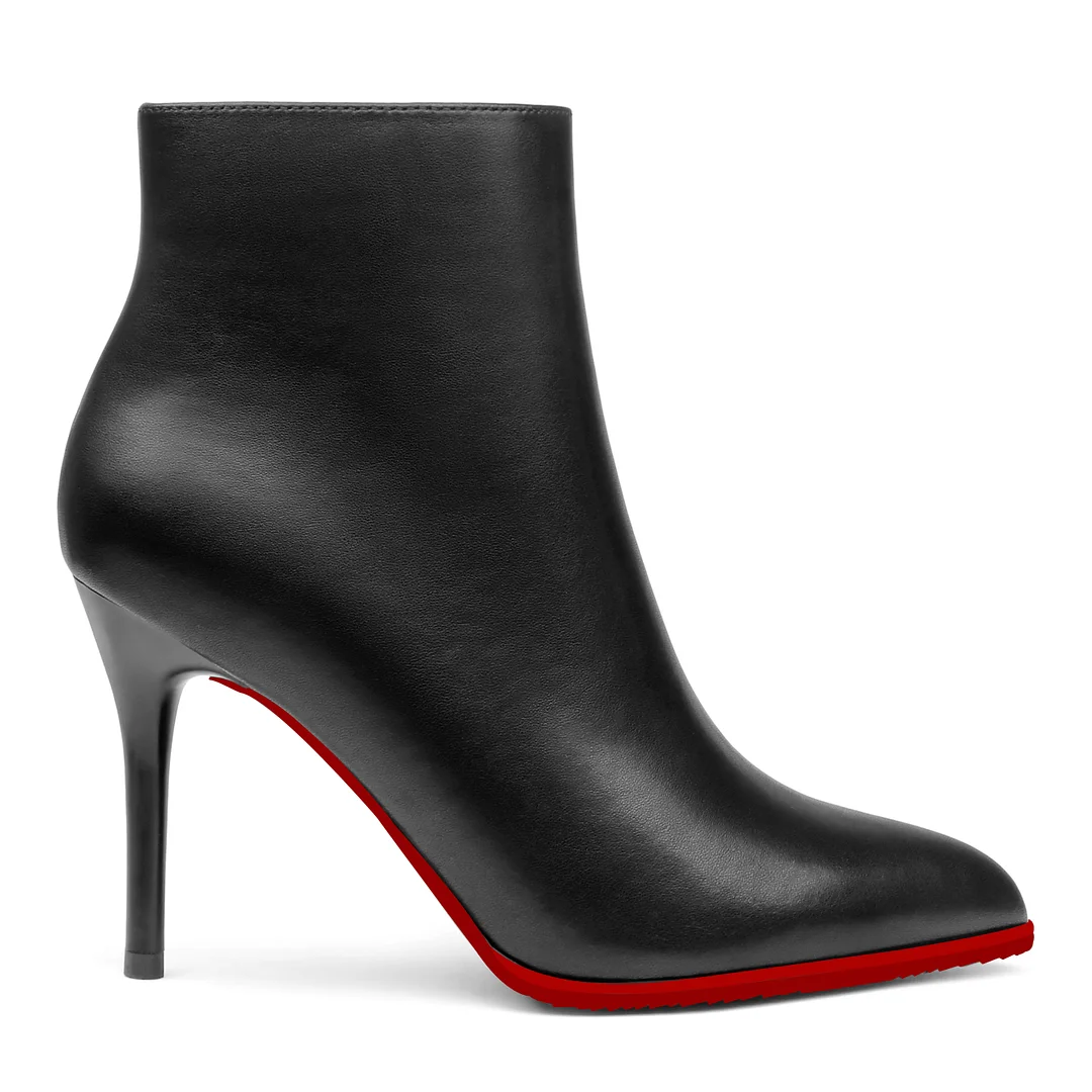 95mm Women's Side Zipper Red Bottoms Ankle Boots Heeled Shoes-MERUMOTE