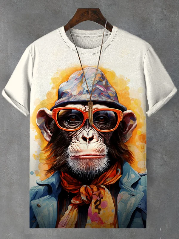Men's Cool Sunglasses Vacation Monkey On Shirt Art Print Casual T-Shirt
