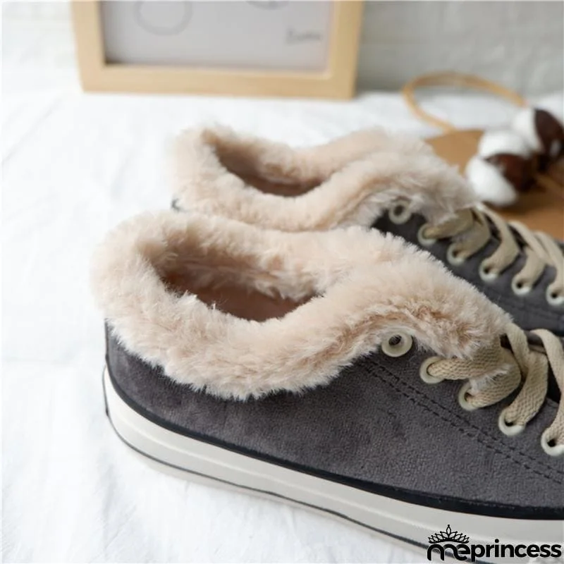 Womens Canvas Snow Sneakers Fur Lined Shoes