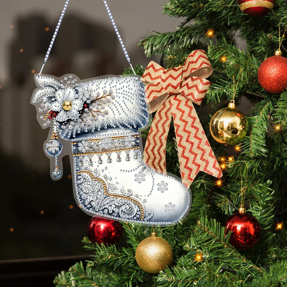 3Pcs Acrylic Winter Christmas 5D DIY Diamond Painting Dot Pendant for Wall Decor