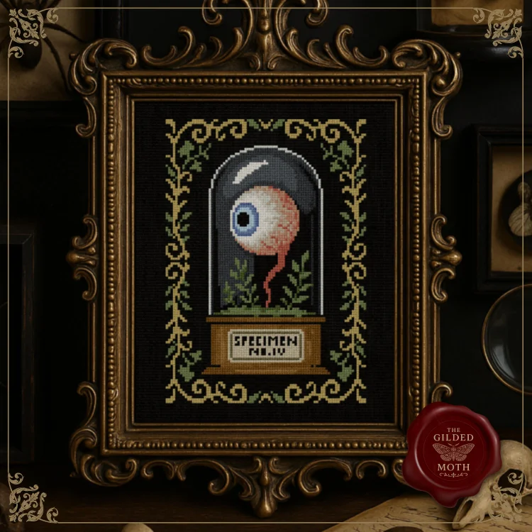 Creepy Gothic Eyeball Jar Cross Stitch Pattern | Dark Specimen Digital PDF