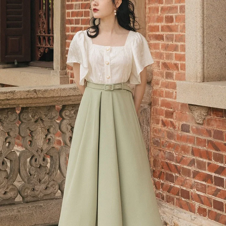 Women Cottagecore Dress Vintage Shirt Skirt