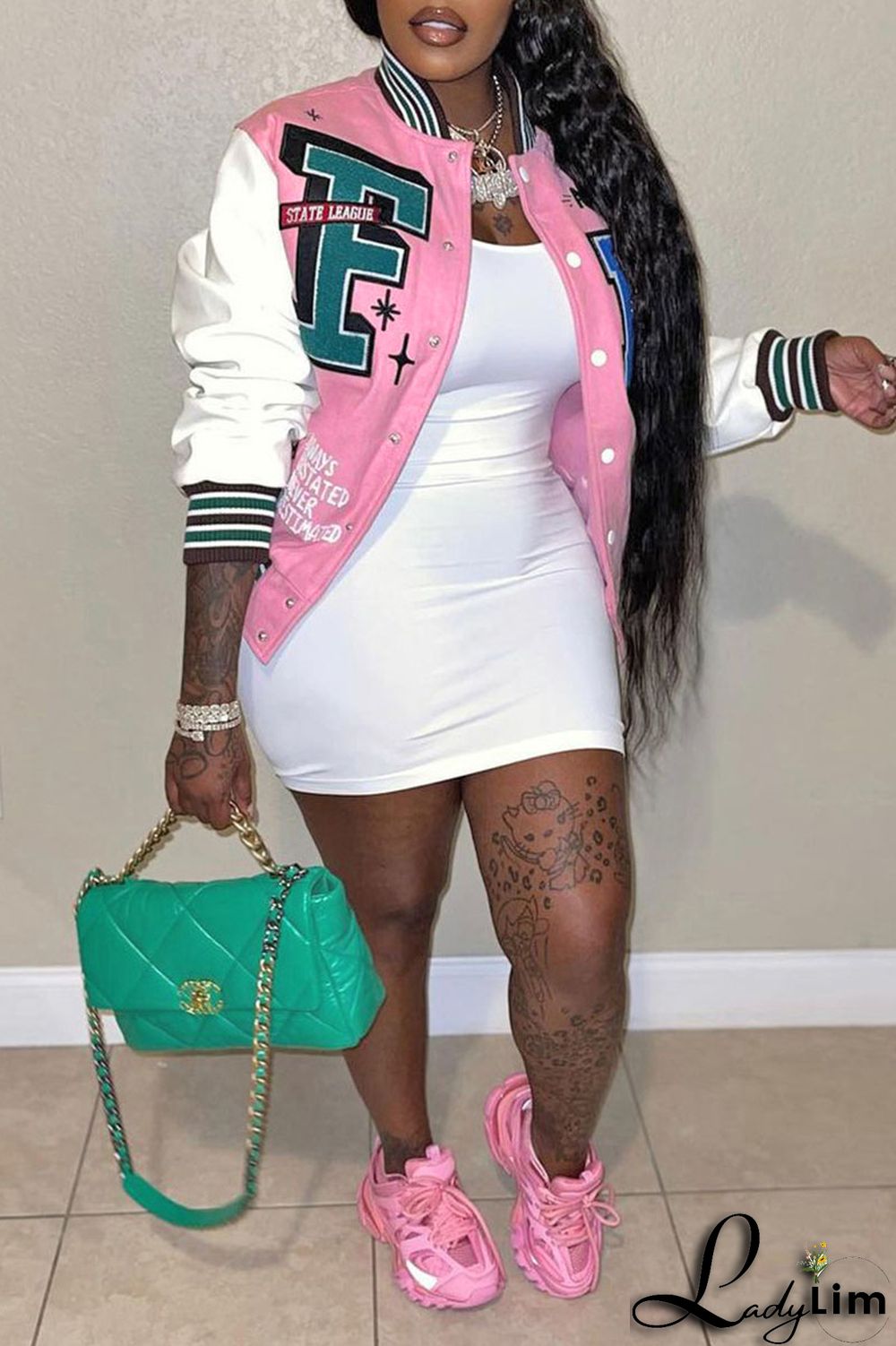 Pink Casual Print Patchwork Buckle Outerwear