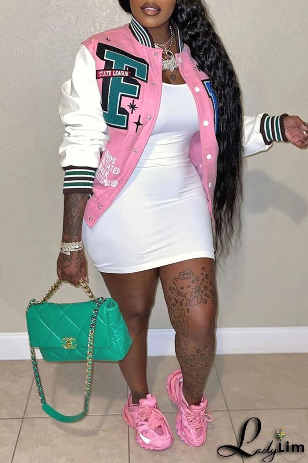 Pink Casual Print Patchwork Buckle Outerwear