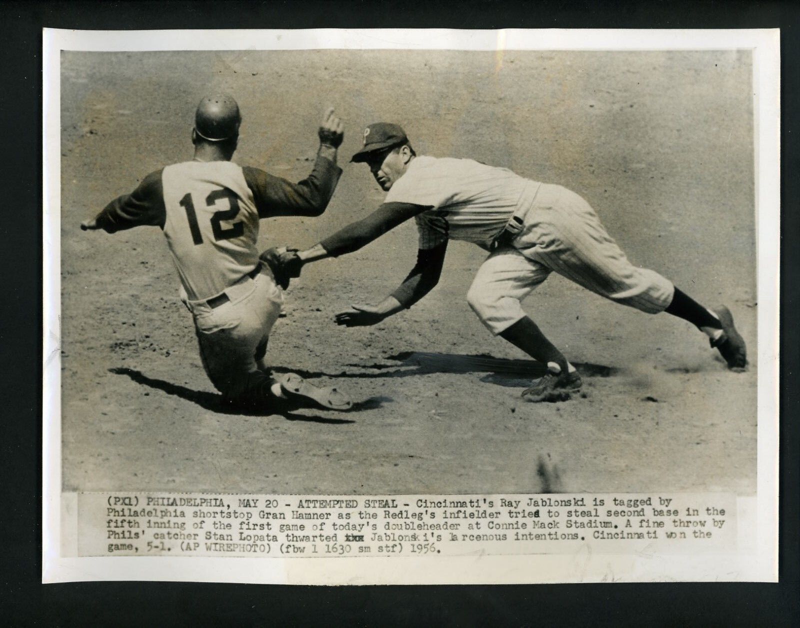 Granny Hamner & Ray Jablonski 1956 Press Photo Poster painting Philadelphia Phillies Reds