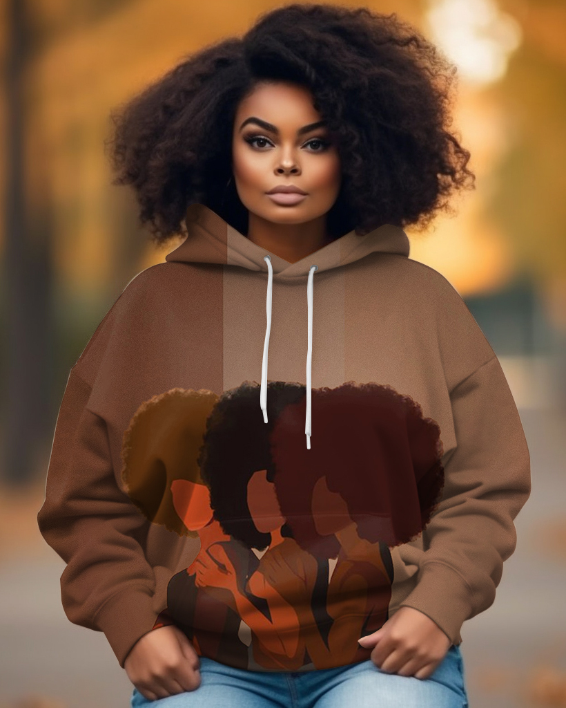 Brown Afro Girl Long-sleeved Hoodie