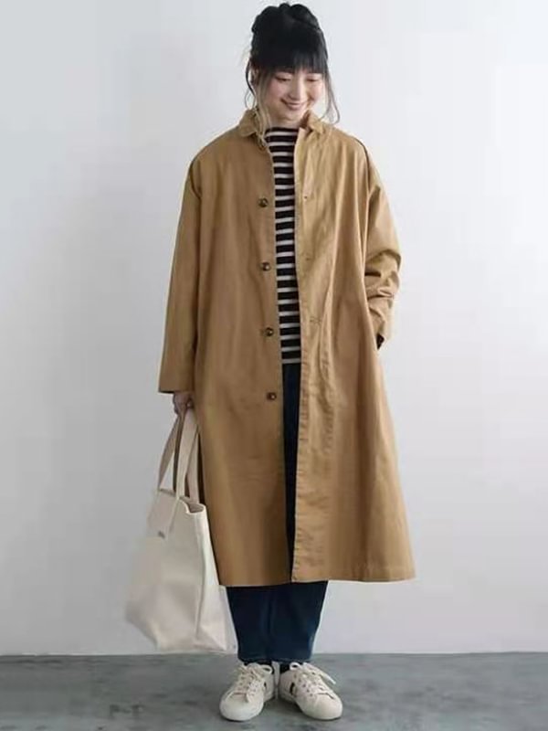 Simple Loose Solid Color Buttoned Trench Coat