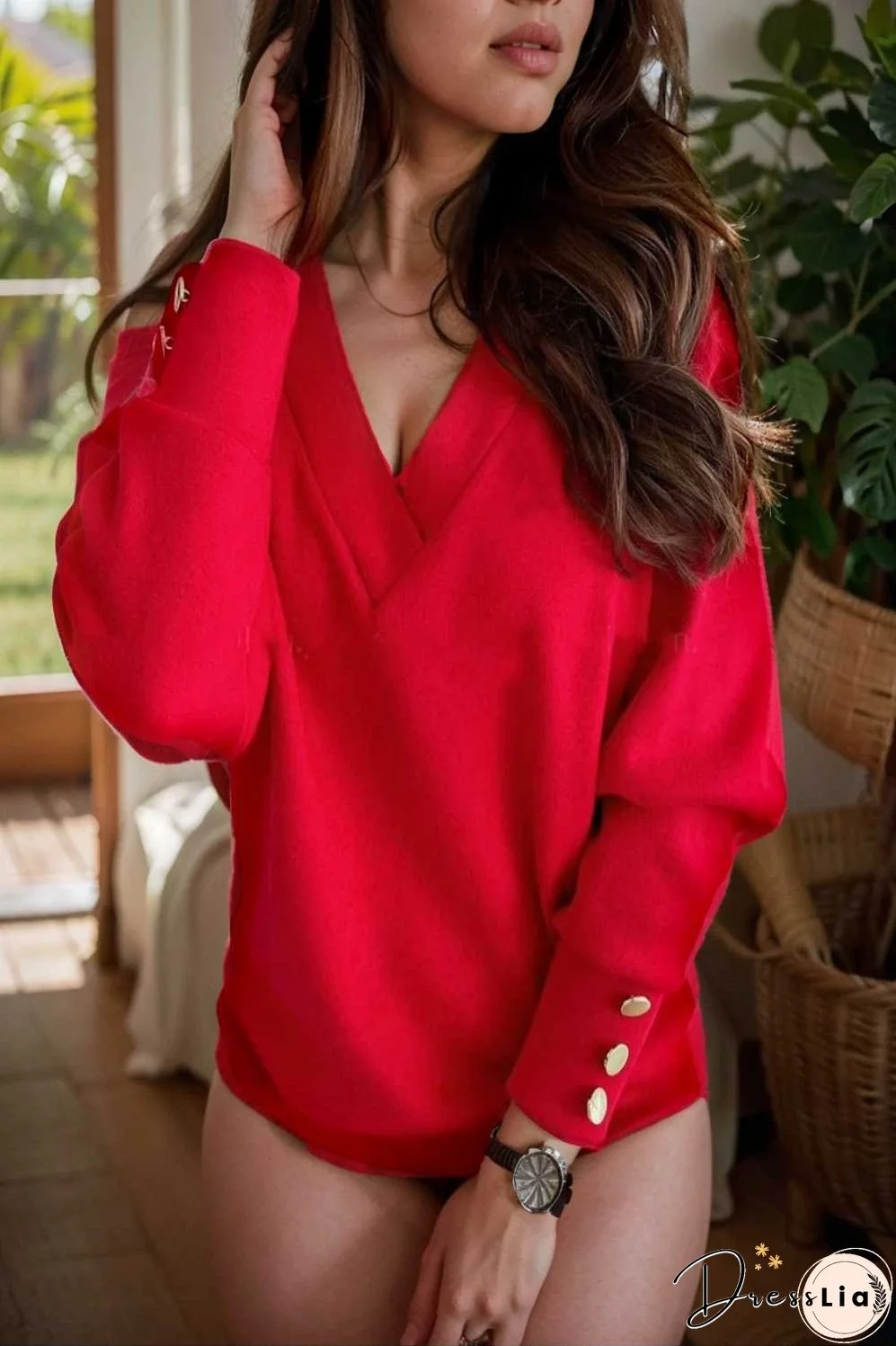 women s sweaters solid v neck long sleeve button sweater