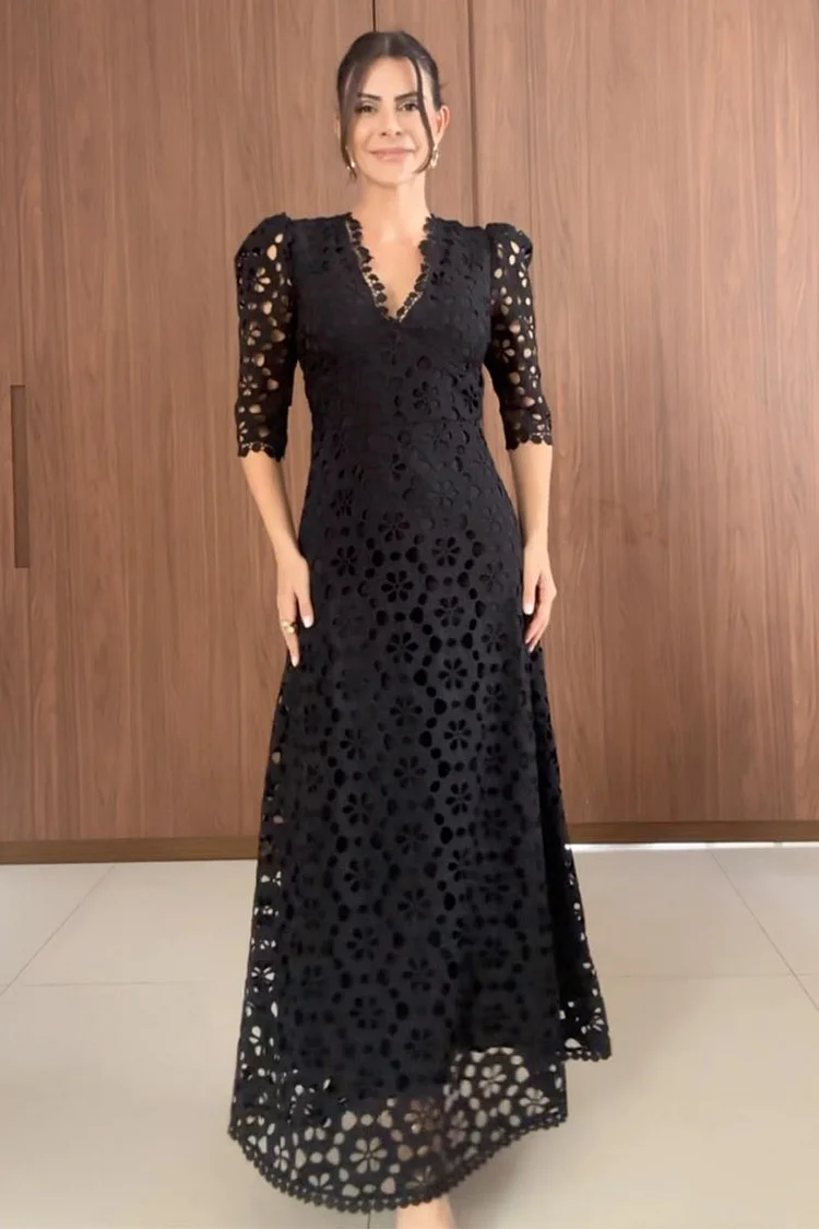 V Neck Cutout Lace Dress