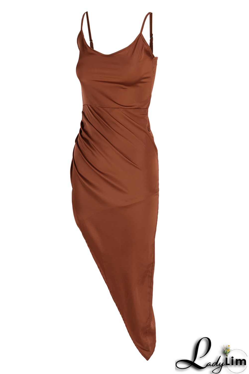 Black Fashion Sexy Solid Backless Asymmetrical V Neck Sling Dress