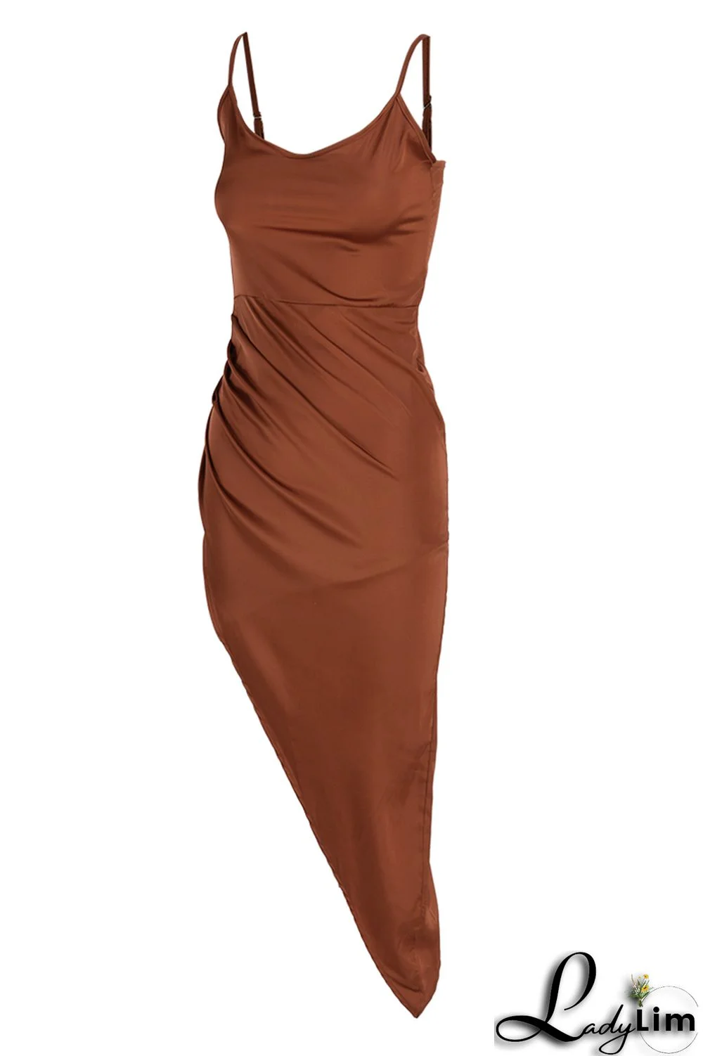 Black Fashion Sexy Solid Backless Asymmetrical V Neck Sling Dress