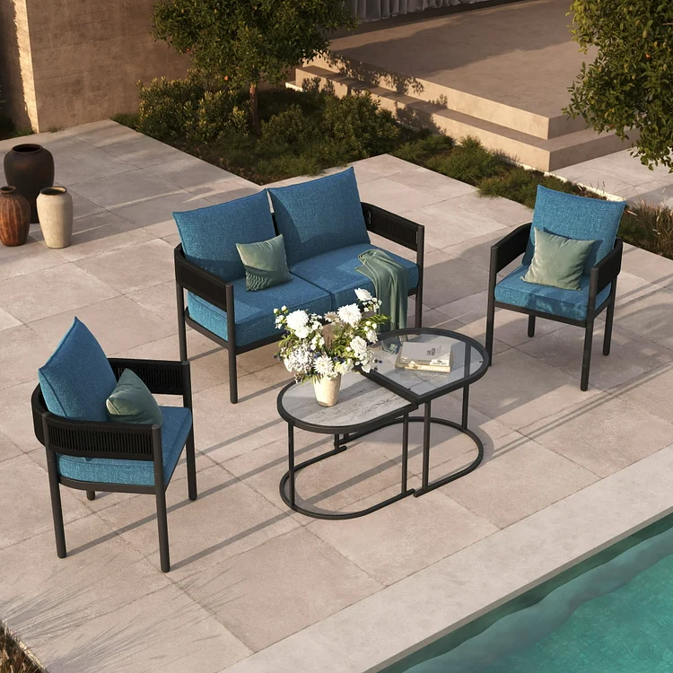 GRAND PATIO 5-Piece Outdoor Furniture Conversation Set, with Olefin Cushions and Nested Table, Patio Furniture for Backyard, Beige