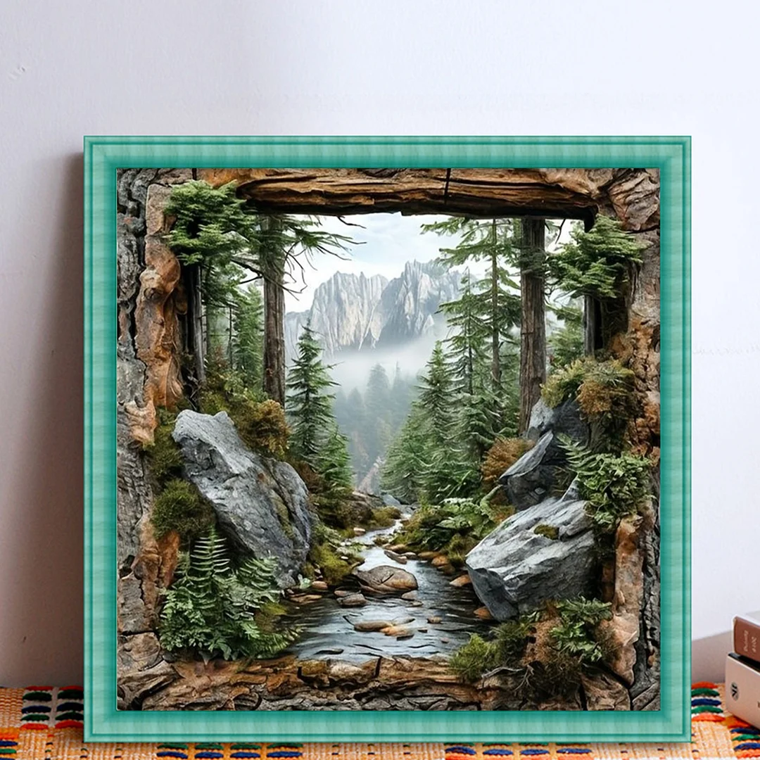 Mountain Forest Scenery Full 14CT DIY Stamped Cross Stitch Kits 40x40cm Gift