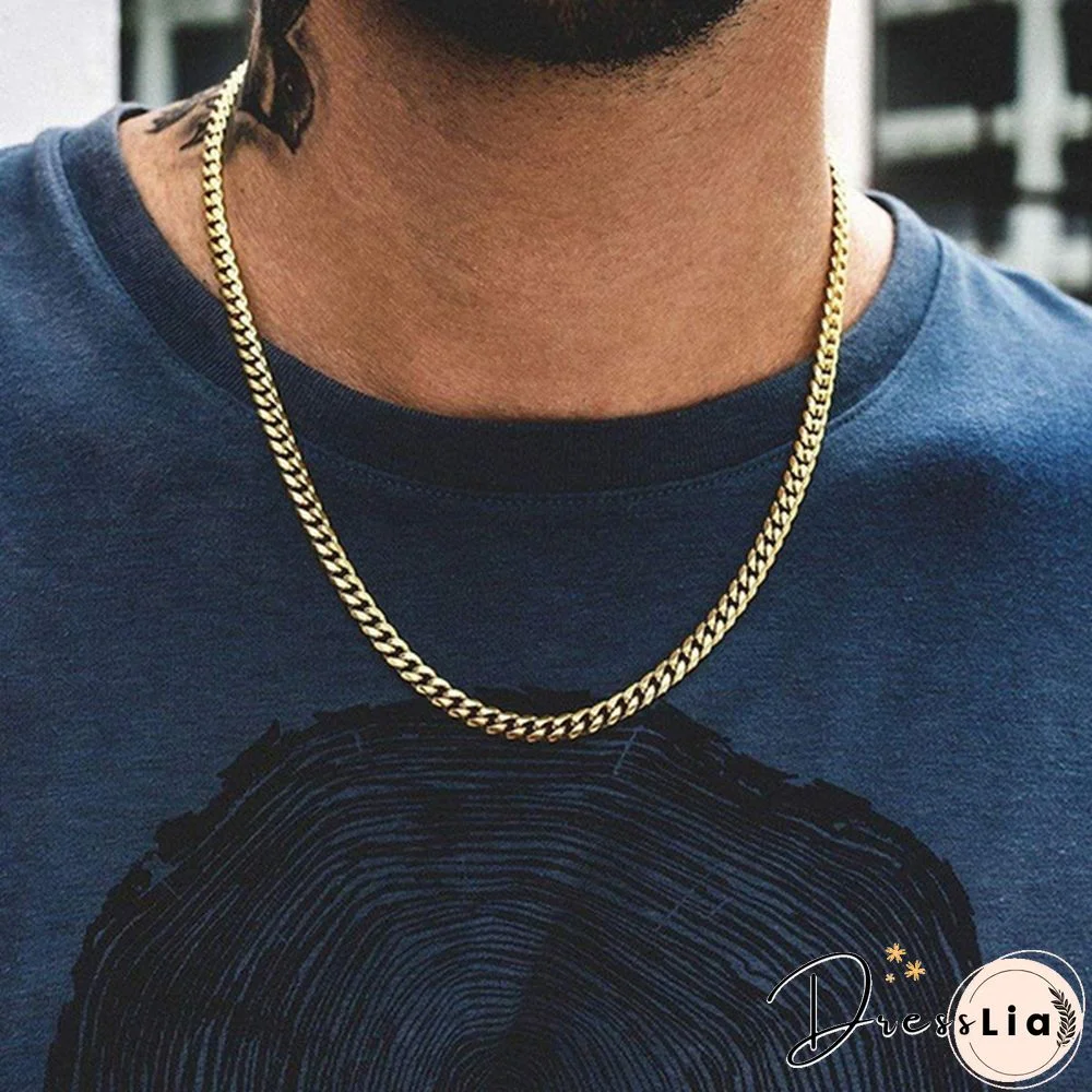 Men's Necklace Stainless Steel Cuban Link Chain Silver Color Male Jewelry Gifts for Men 3COLORS