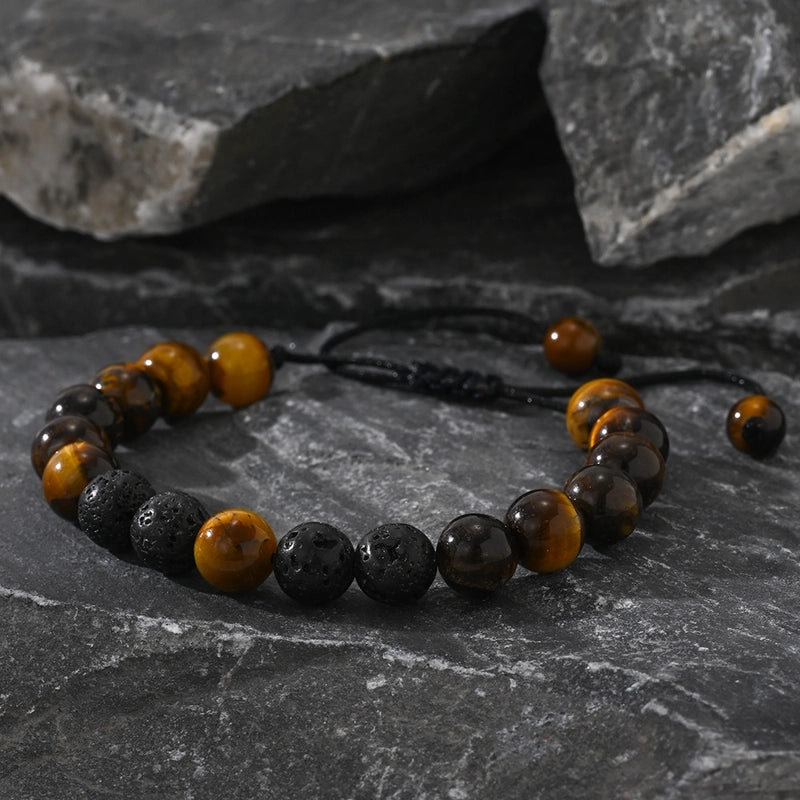 Hot Selling Seven Jewelry Bracelet Black Volcanic Rock Tiger Eye Woven Men's Bracelet Factory Direct Sales