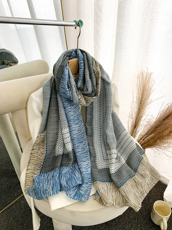 Women’s Casual Elegant Vacation Snowflake Cotton Polyester Printing Dyeing Scarf Shawl