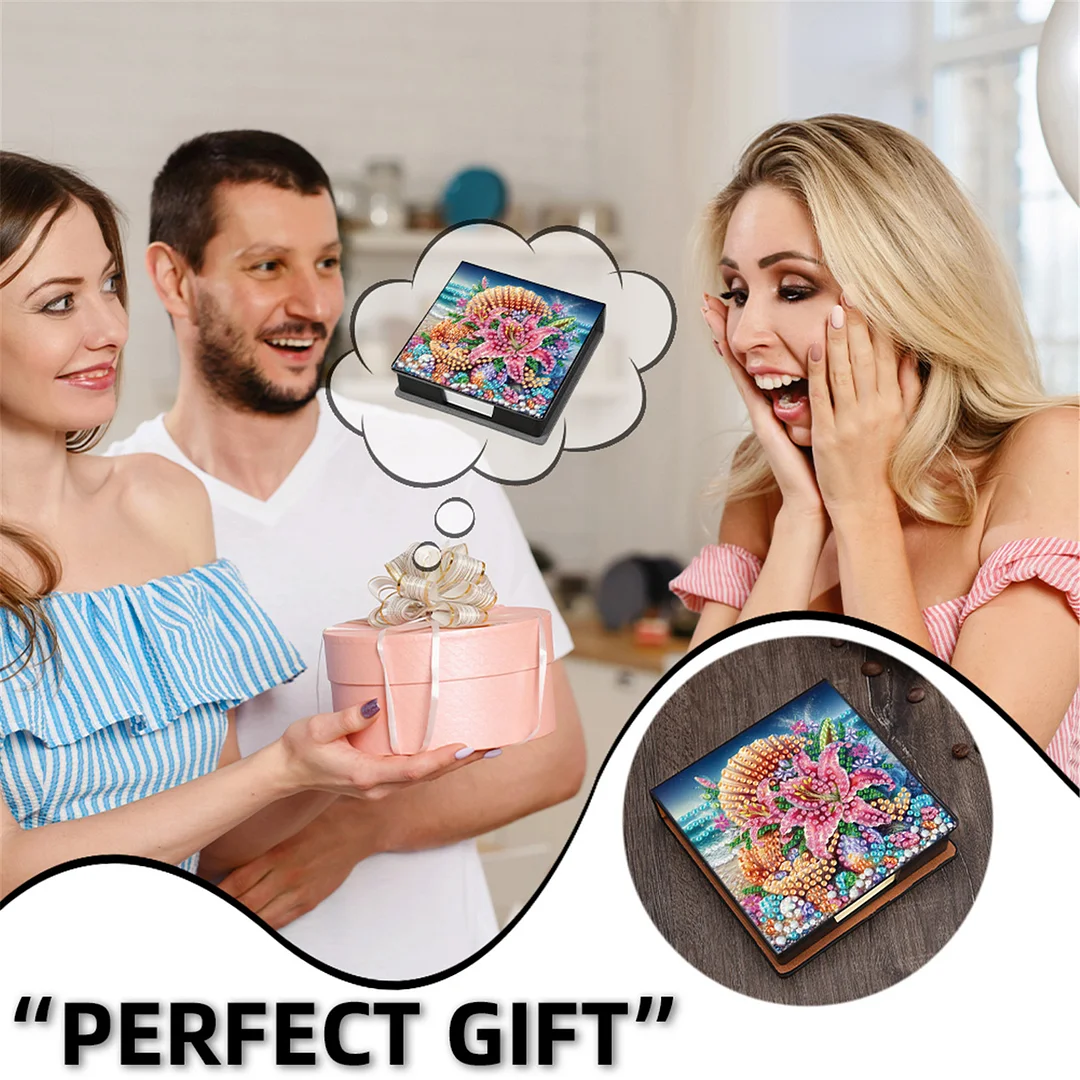 5D Flower DIY PU Diamond Painting Notecard Box with 160 Sheets Paper Note Holder