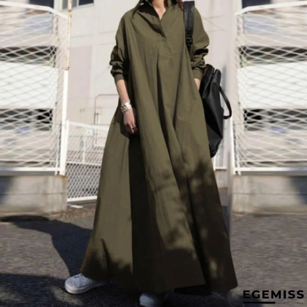 Big Solid Color Cotton and Linen Retro Dress Black Dresses | EGEMISS