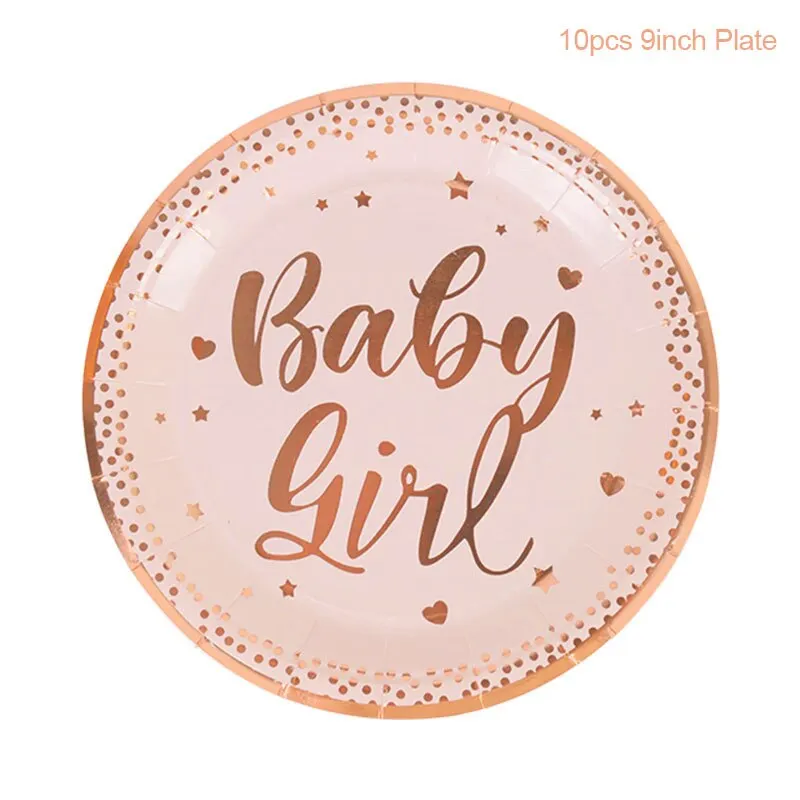 Baby Shower Rose Gold Pink Disposable Tableware Set Paper Plate Cups Kids Girl Birthday Party Decoraton Supplies Gender Reveal