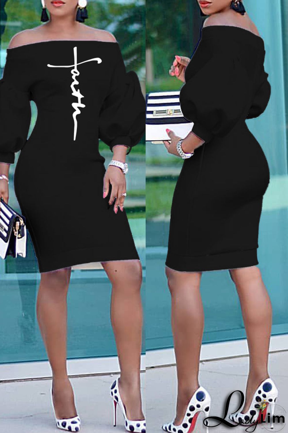 Red Fashion Casual Print Backless Off the Shoulder Dresses