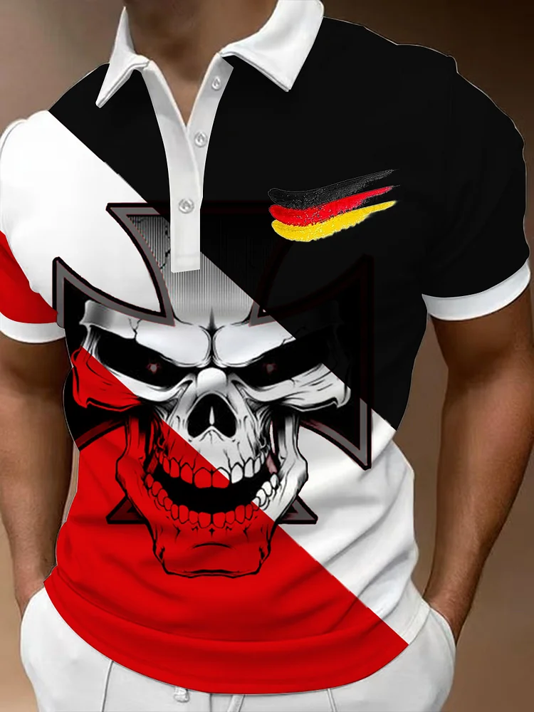 Männer Eisernes Kreuz Schädel druck Lässiges Kurzarm-Hemd und Shorts-Shirt