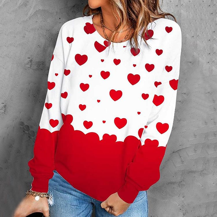 BrosWear Valentine's Day Heart Print Long Sleeve Sweatshirt