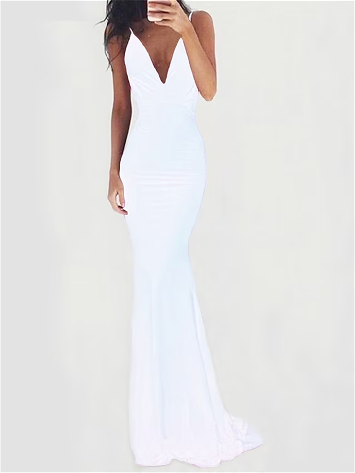 Women's Prom Dress Party Dress Sheath Dress Long Dress Maxi Dress Black White Pink Sleeveless Pure Color Backless Summer Spring Deep V Party Birthday Evening Party Vacation Slim 2023 S M L XL 2XL -vasmok