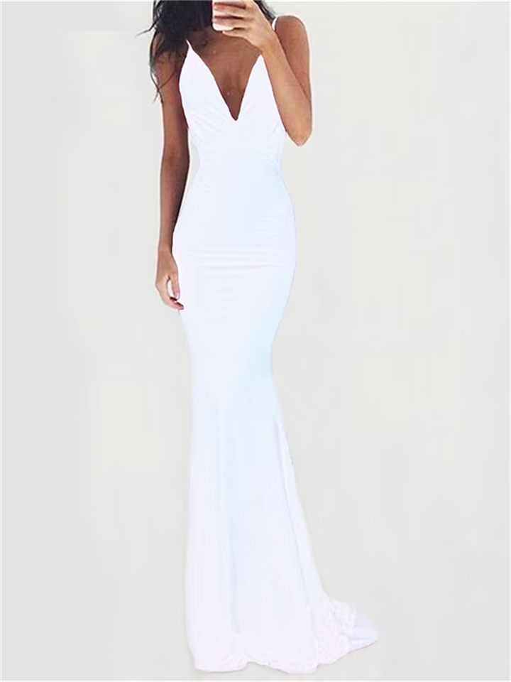 Women's Prom Dress Party Dress Sheath Dress Long Dress Maxi Dress Black White Pink Sleeveless Pure Color Backless Summer Spring Deep V Party Birthday Evening Party Vacation Slim 2023 S M L XL 2XL-Cosfine