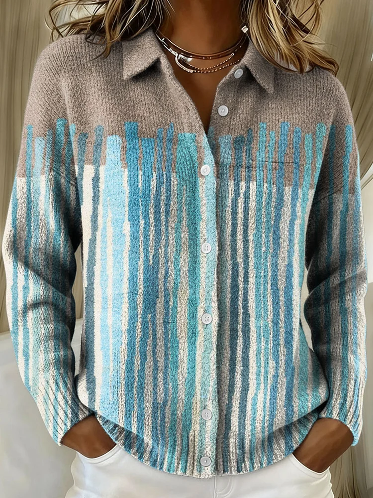 Women's Vintage Patchwork Gradient Abstract Pattern Art Print Cowl Neck Sweater