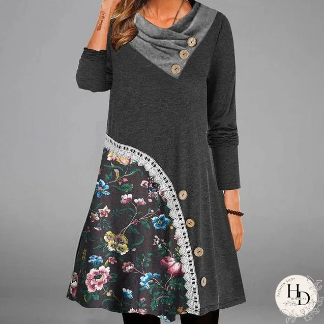 Lace Patchwork Floral Print Dress