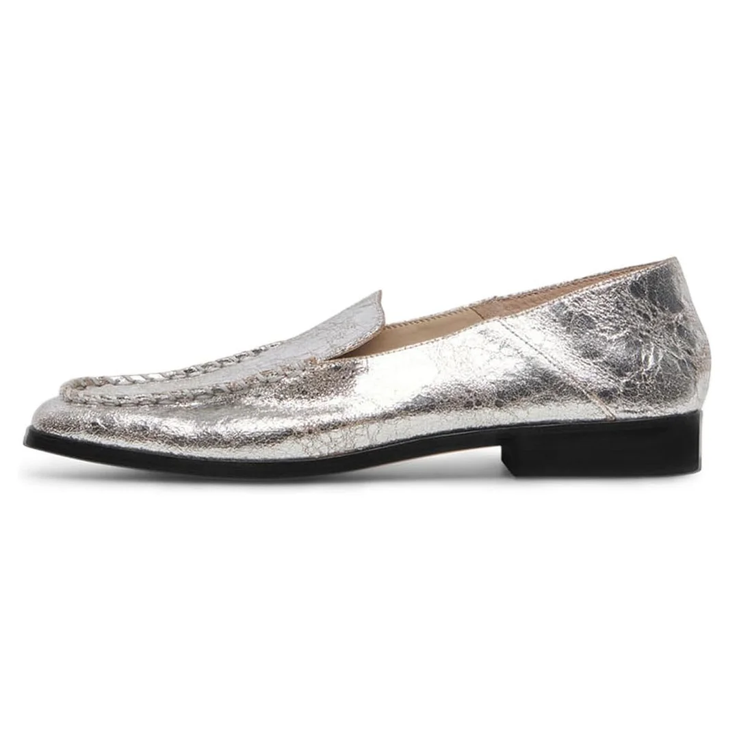 Silver Office Dressy Slip-On Square Toe Flat Loafer Shoes Women