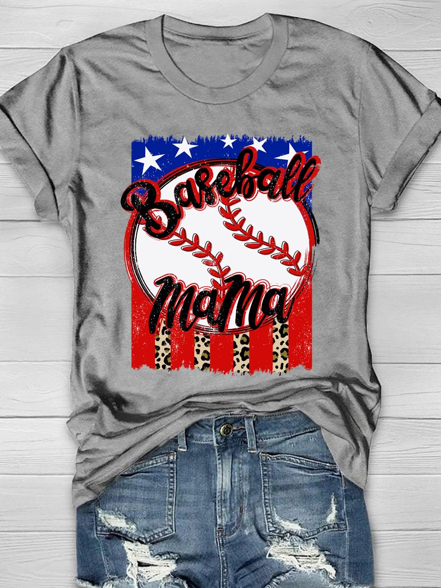 Baseball Mama 4th Of July Print Short Sleeve T-Shirt