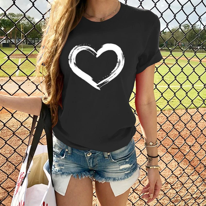 Hearts Women T-shirts Casual Harajuku Love Printed Tops Tee Summer Female T shirt Short Sleeve T shirt For Women Clothing
