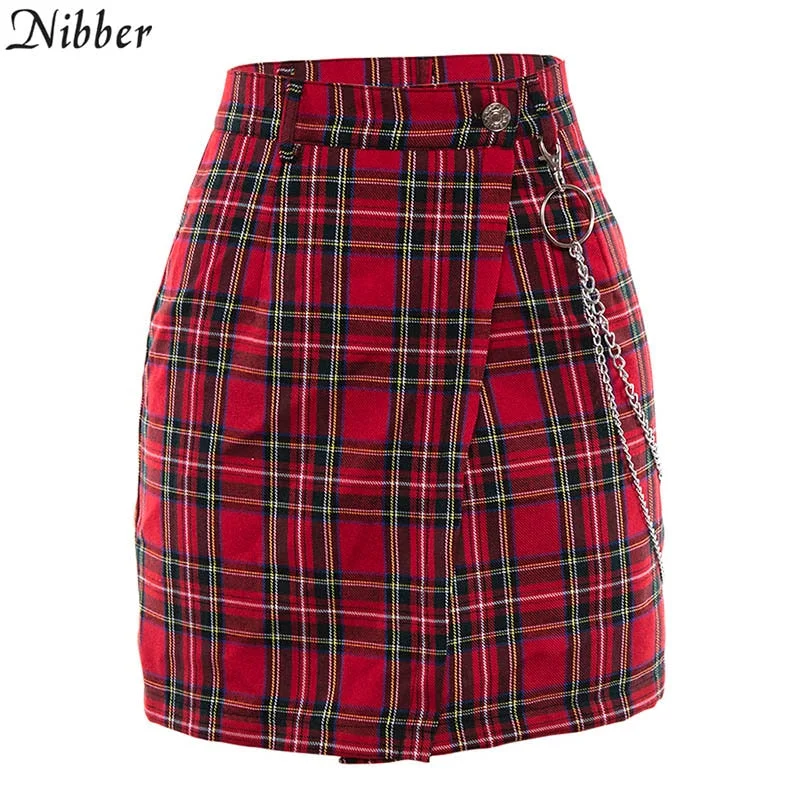 Nibber spring Vintage red Plaid mini skirts Women 2019 summer fashion office lady club party casual short pleated skirts mujer